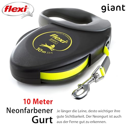 flexi® Giant Professional L | 10m Gurt Roll-Leine für Hunde bis 50 kg | schwarz/neon-gelb | ausziehbare...