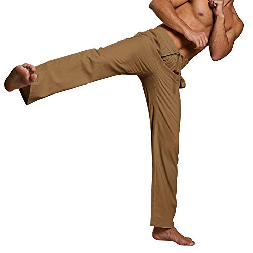 Image of PASLTER Mens Cotton Linen Pants Casual Summer Beach Pants Dress Trousers | Loose Fit, Elastic Drawstring Waist, Lightweight, Straight-Legs, Slacks, Yoga, Work, Vacation, Quick Dry