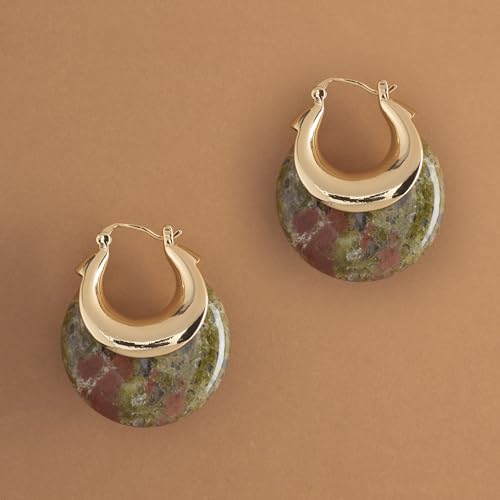 Double Layer Yellow Tone Brass and Bold Bead Hoop Earring - Choice of Colors4