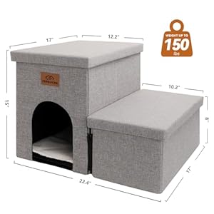 Dog-Stairs-Dog-Steps-for-High-Beds-15-H-Folding-Pet-Stairs-for-Small-Dogs-Puppy-Dog-with-Storage-for-Bed-and-Couch-Cat-Dog-Ramp-Hold-Up-to-150-lbs-Smok-Grey-2-Steps-with-Condo - Cucciolini Doodles   Dog-Stairs-Dog-Steps-for-High-Beds-15-H-Folding-Pet-Stairs-for-Small-Dogs-Puppy-Dog-with-Storage-for-Bed-and-Couch-Cat-Dog-Ramp-Hold-Up-to-150-lbs-Smok-Grey-2-Steps-with-Condo