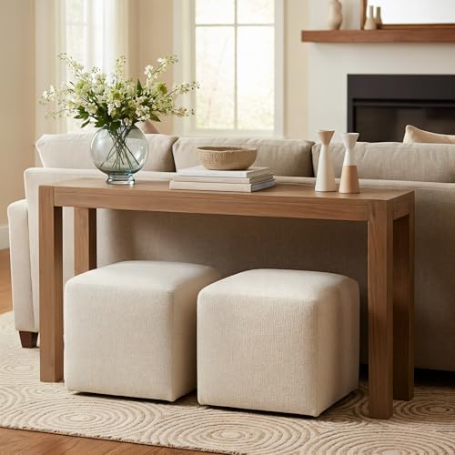 Plank+Beam Modern Solid Wood Console Table, 46 Inch, Sofa Table, Narrow Entryway Table for Hallway, Behind The Couch, Living Room, Foyer, Easy Assembly, Pecan