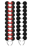 CHuangQi 20 pcs Mouse Ears Headband, Solid Black and Red Bow Headband for Boys and Girls Birthday Party or Celebrations