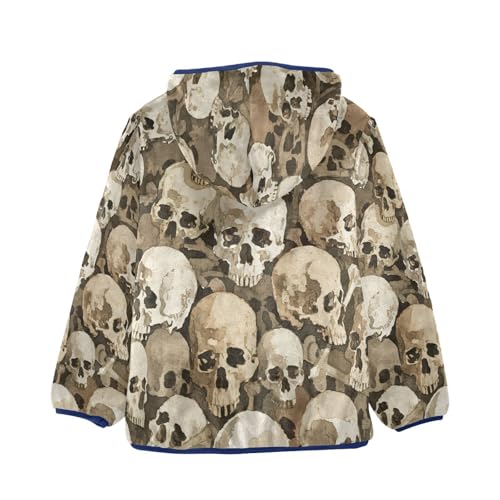 Skull Pattern Print on Fabric Toddler Fleece Jacket Girl Boys Hooded Fleece Jacket Coat Warm Outwear Zip-up 3-10T2