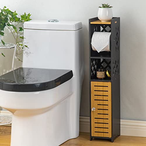 H HUIYKALY Toilet Paper Holder Stand: Bathroom Stand with Toilet Paper Holder Insert Slim Storage Cabinet for Small Space,White