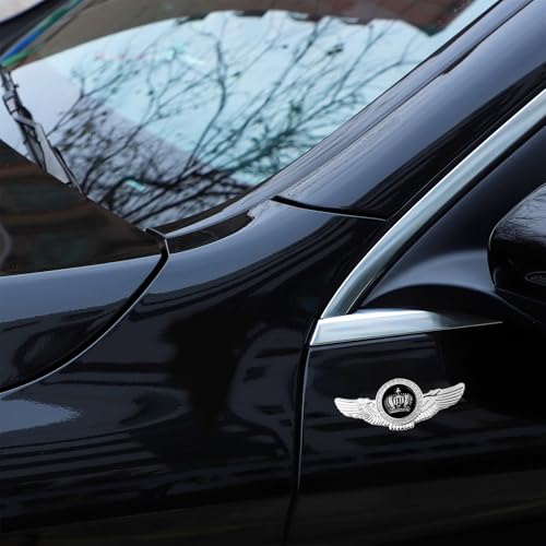 Image of 2PCS Wing Circular Crown Emblems,Crystal Diamond Crown Car Stickers Decals Decoration for All Car (Silver Black)