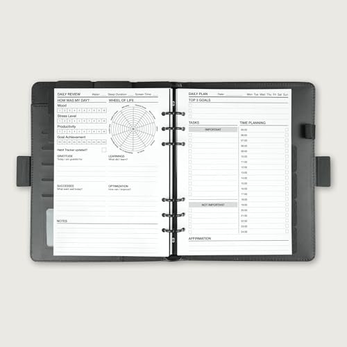 KOMPASS® Daily Planner - Timeboxing | A5 Planner Inserts | 30 Sheets for Structured Daily Planning with Time Blocking | More Productivity & Focus | Bullet Journal & To Do Refill Sheets