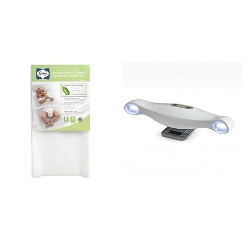 Paquete de cambiador de pañales Sealy Soybean Comfort de 3 lados impermeable contorneado para bebé + contornos GlowFlex cambiador universal de luz