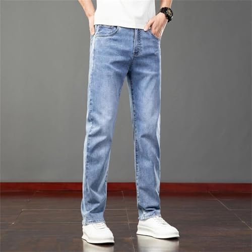 Men's Slim Fit Jeans Thin Stretch Denim Pants Straight Casual Business Classic Washed Summer Trousers2