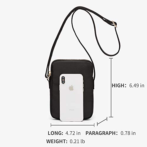 Yonben Small Crossbody Purse Zipper Cell Phone Bag Mini Shoulder Purse Wallet Smart Phone Wallet With Credit Card Solts (Black-Nylon, S) #TOP1
