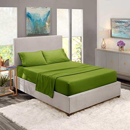 Image of Nestl Full XL Bed Sheet Set - Calla Green - 4-Piece Deep Pocket | Instantly Soft, Night-One Ready (No Wash Required). Fits 16-Inch Deep Pockets, 360-Degree Elastic Grip