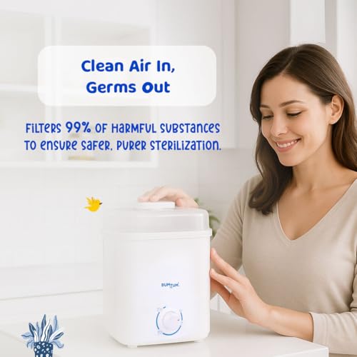 Image of Bumtum Stainless Steel Plate Enhanced Steam Sterilizer with Dryer - Safely Sterilize and Dry All Baby Essentials Including Feeding Bottles, Breast Pump & More (Blue)