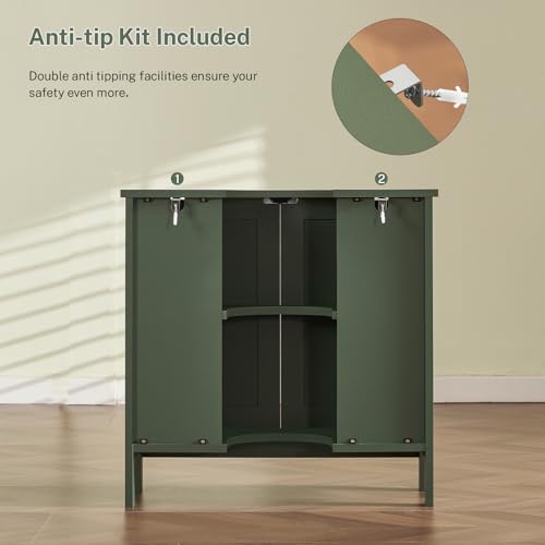 Image of TEENFON Pedestal Sink Storage Cabinet, Under Sink Cabinet with 2 Doors & Shelf, Under Bathroom Sink Cabinet, Pedestal Sink Storage for Bathroom, Green