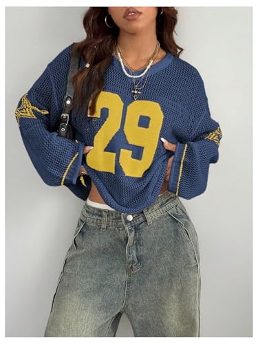 Image of Verdusa Women's Y2k Crochet Tops Jersey Shirts Graphic Going Out Summer Outfits Oversized Streetwear