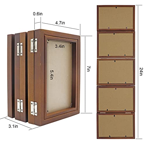 5 Folding 4X6 Inch Hinged Picture Frame High Definition Natural Wood Picture Frame Folding Picture Frame With Clear Acrylic Board Vintage Family Picture Frame For Desk Home Office Vertical Decor #TOP1