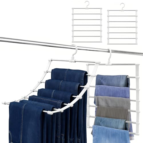 Grucce Pantaloni Salvaspazio 2 Pezzi 6 in 1 Acciaio Inossidabile Appendi Pantaloni da Armadio Porta Pantaloni per Armadio per Organizzare Armadi, per Lenzuola, Asciugamani, Sciarpe, Cravatta e Cinture