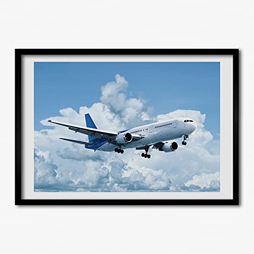 Cadre photo pour grand mur nu avec affiche avion moderne 70x50 cm