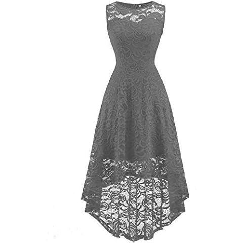 FAIRY COUPLE Women's Vintage Floral Lace Hi-Lo Sleeveless Cocktail Formal Swing Dress XS Grey Cover