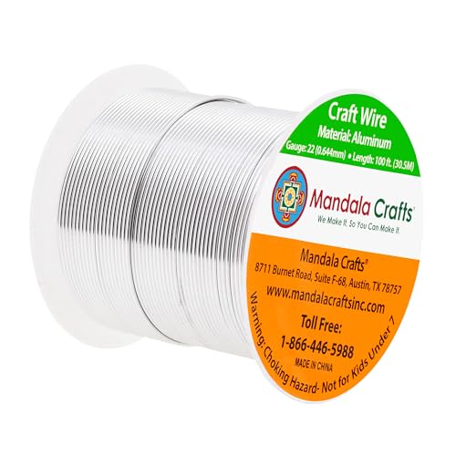Image of Mandala Crafts 22 Gauge Silver Tone Anodized Aluminum Craft Wire, 100 FT | Colored, Flexible, Bendable, for Bonsai, Armature, Sculpting, Wire Wrapping, Jewelry Making, Weather & Tarnish Resistant