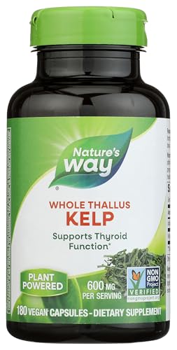 Natures Way Kelp - Kelp Supplement for Thyroid Function Support* - Botanical Ingredient - Plant-Derived Capsule - Plant-sourced Iodine - Vegan Gluten-Free & Dairy-Free - 180 Count (180 Servings)