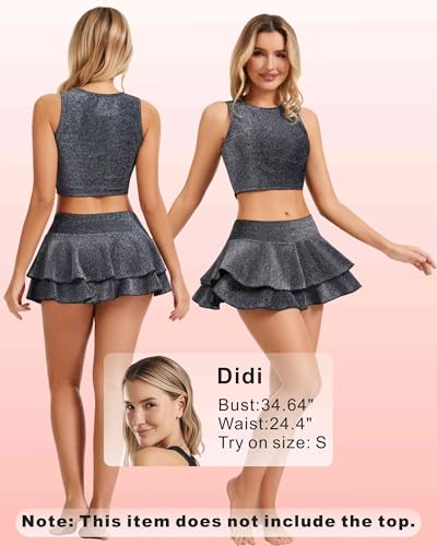 RanZZRan Y2K Women's Sparkly Ruffle Skort Mini Skirt Built-in Shorts - image 5