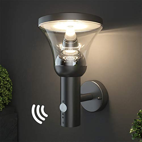 Preisvergleich Produktbild NBHANYUAN Lighting® LED Außenleuchte mit Bewegungsmelder Aussenwandlampen Schwarz Edelstahl 3000K Warmweiß Licht 220-240V 1000LM 9.5W IP44 (mit PIR Sensor)