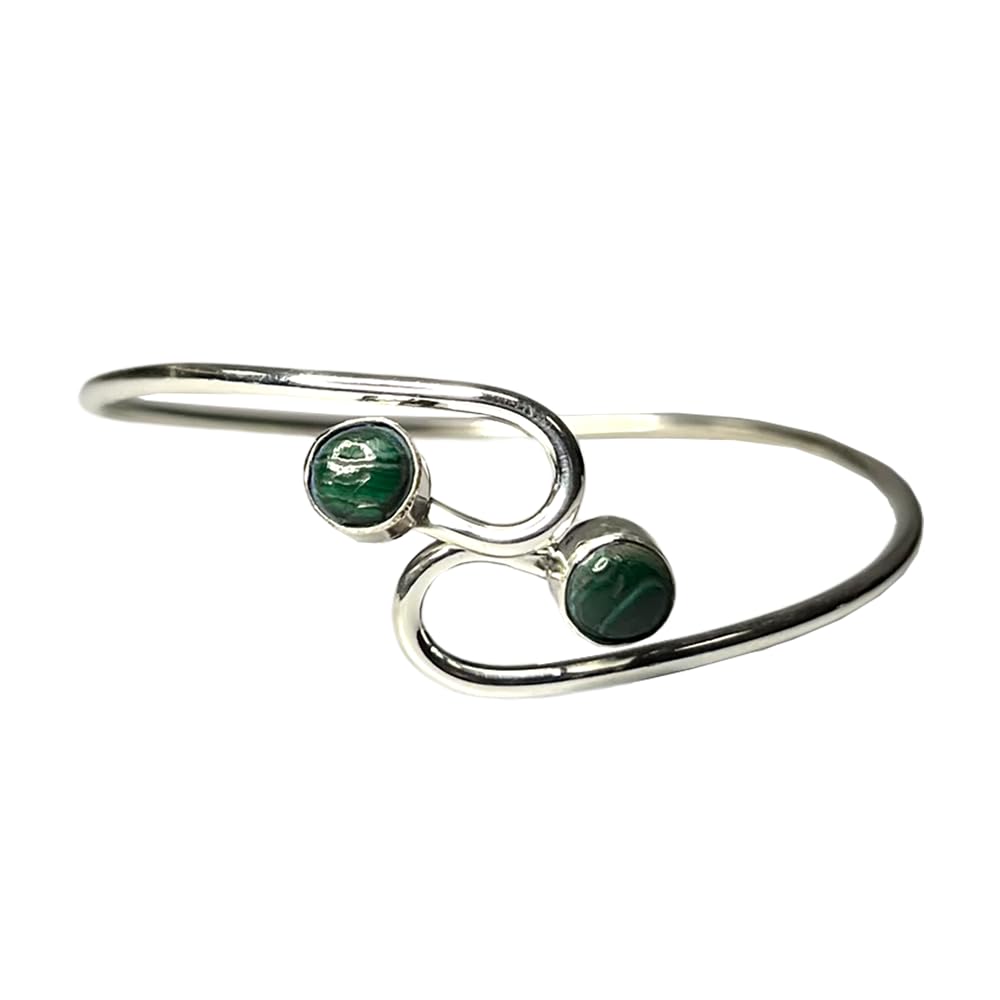 VIE Silver Plated Adjustable Serpentine Cuff Bangle, Malachite