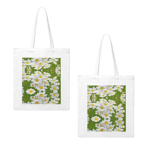 Floral Flowers Daisies Print Canvas Shopping Bag Large Capacity Handbag For Books, Mobiles, And More2