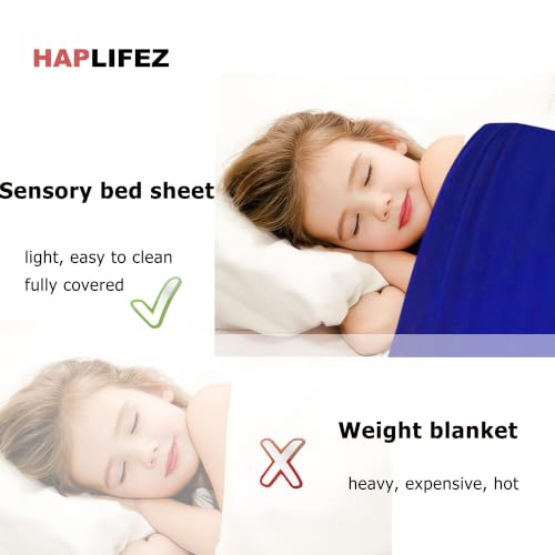 Image of Sensory Bed Sheet, Weighted Blanket with Compression Sheet - Breathable, Stretch Fit, Lightweight Calming Sleep Blanket, Blue, 54 inchx60 inch