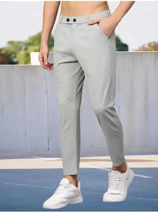 Image of Men's Slim Fit Casual Trousers Combo Pack of 2 | Stretchable Formal Pants for Men | Mid Rise Smart Office & Casual Wear Ankle Length Trouser