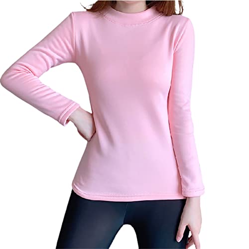 Camisa térmica feminina de manga comprida com forro de lã e manga comprida, pulôver de camada de bas