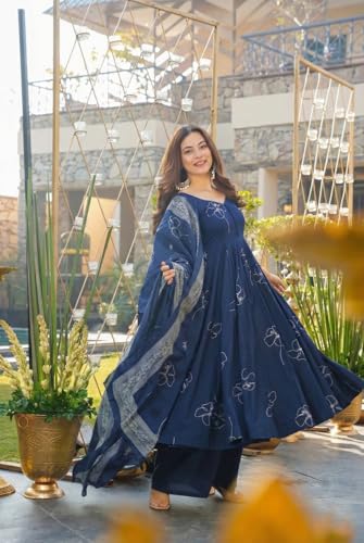 Image of ANNI Designer Women's Viscose Blend Umbrella Style Printed Kurta Palazzo with Dupatta | Elegant Kurta Set for Women | Stylish Palazzos & Dupatta Set | Ethnic Wear for Women