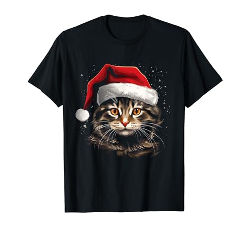 Katze mit Weihnachtsmütze - Weihnachtskatze Santa T-Shirt