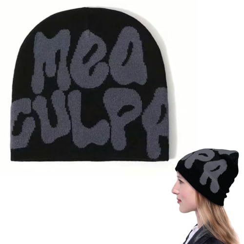 Gorro Y2k, Gorro Estampado de Letra, Knit Skater Beanie, Y2k Baggy Slouchy Beanie Cap, Mütze Hip Hop Strickmützen, Mütze Herren Damen Teenager Baumwolle Flexibles Invierno con de Letras Unisex