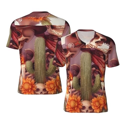Stylish Athletic Sports Jersey Mexico-Skeletons-Cactus-Candles Men's Rugby Jersey 4X-Large