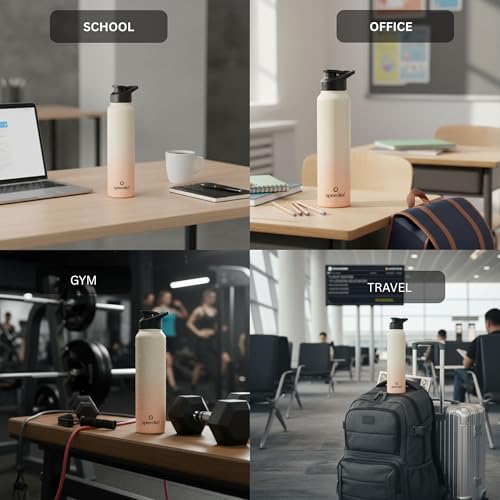 Image of Speedex Stainless Steel Water Bottle 1 Ltr, Leak Proof Sipper Cap, BIS Approved 1000 ml Metal Bottle For Daily, Office, School, Gym, Travel Use for Men, Women, Kids, Adults, Peach Orange, Set of 3