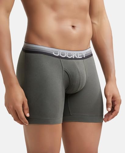 Image of Jockey ZN03 Men's Super Combed Cotton Elastane Stretch Solid Boxer Brief with Ultrasoft Waistband