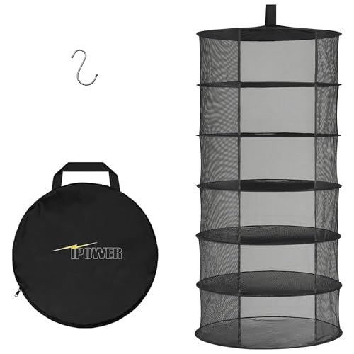 YSSOA Herb Drying Rack Hanging 6 Layer 24'' with Opendoor & Hook, Dry Mesh Folding Basket Dryer for Plants, Herbs, Seeds and Buds in Grow Tent, Closet, Hydroponics, Garden Outdoor