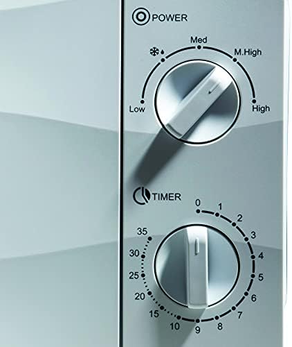 Daewoo 20L 700W Microwave with Auto Defrost Function and 5 Power Settings SDA2095 Manual 35 Minute Timer Dial and Glass Turntable, Subtle Wave Design Window Push Door- White