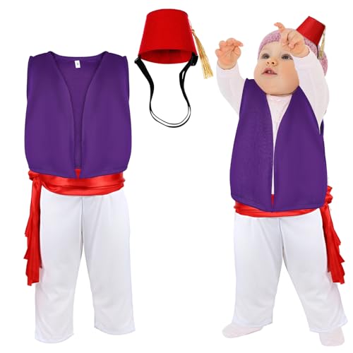 Croknit Little Boys Girls Arabian Prince Costume Uniform Fairy Tale Cosplay Suits Hat Halloween Outfits Set For Baby Infant cover