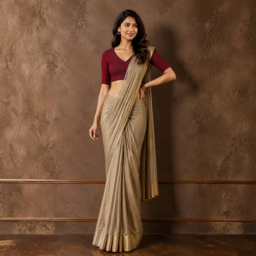 Image of Studio Shringaar Women Cotton Half Sleeve Madras Checks Saree Blouse with Stretchable Sides