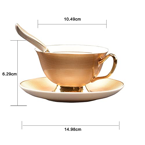 Pfedxoon Bone China Golden Stripe Tea Cup With Saucer Spoon 3 Piece Set（7Oz） Cappuccino Cups, Coffee Cups, Tea Cup Set, British Coffee Cups, Porcelain Tea Set, Latte Cups, Mother's Day Gift #TOP5