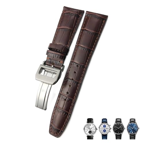 Bracelet de montre en cuir véritable de veau marron 20mm pour montre style pilote IWC