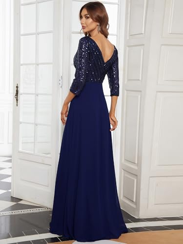 Ever-Pretty Women's Elegant Formal Dress V-Neck Long Sleeve Sequin Maxi Chiffon Evening Dresses 007512