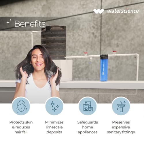 Image of WaterScience RIO Single Stage 20-Inch Mainline Hard Water Filter for Tank | Water Softener for Home | Applicable for 2BHK Home & Bathroom | Whole House Water Filter | Wall Mount - 2Y Warranty