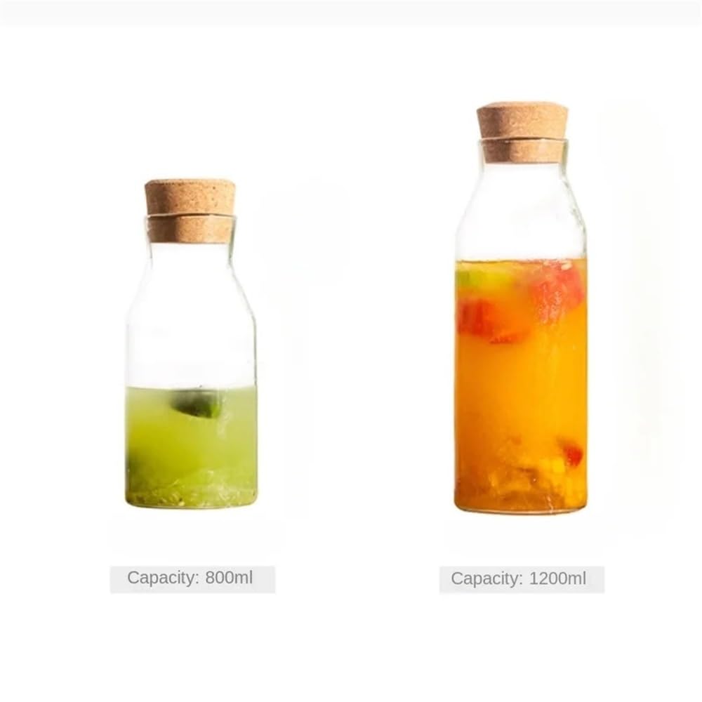 Caraffa Acqua Jarra de agua de borosilicato, botella de vidrio for preparar té frío con corcho, recipiente for almacenar vino de frutas, 800 ml/1200 ml Bevande Fatte in Casa(1200ml)