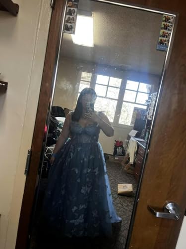 Zepumen 3D Butterflies Tulle Prom Dress 2025 Corset Long Ball Gown Lace Appliques Formal Evening Party Gowns with Slit3