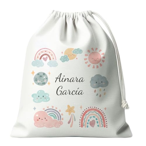 Kembilove Bolsa Merienda Infantil Personalizada - Bolsa de Cuerdas con Nombre para Guardería y Almuerzo - Saquitos de Tela