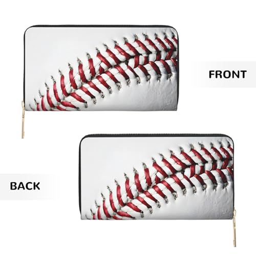 Leather Wallet for Women Ladies Novelty Printed Around Zipper Long Wallet Phone Purse Credit Card Holder, Baseball Lace Close Up3