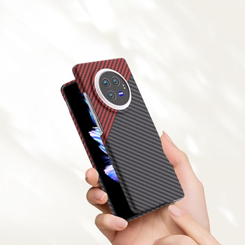 COQUE Case vivo X Fold3 Shell,Carbon Fiber Folding Phone Cover for vivo X Fold3-Black Red - Image 4