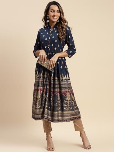 Image of rangita Women's Rayon Relaxed Fit Anarkali Calf Length Printed Kurti | Kurta